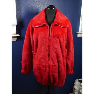 Private Label Vibrant Red Sheared (?) Fur Bomber Jacket Unisex M-L